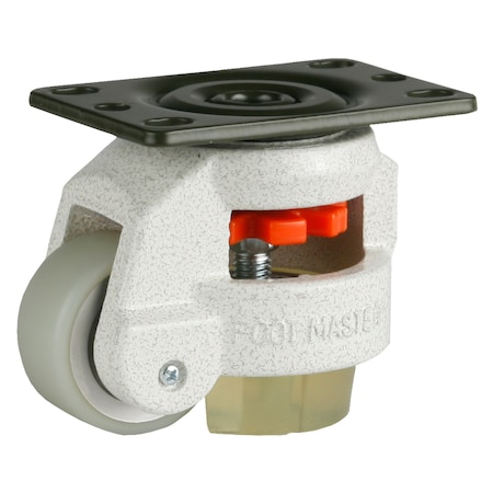 Foot Master Leveling Caster, 50 mm PU Wheel, 2-1/2 x 3-1/4 Plate, Swivel, 280 kg Cap, PU Foot Pad, Ivory GD-60-F-HUP-CUR-PUS